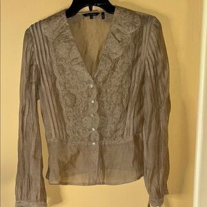 NIC& ZOE Tan Lace Button-Up Blouse